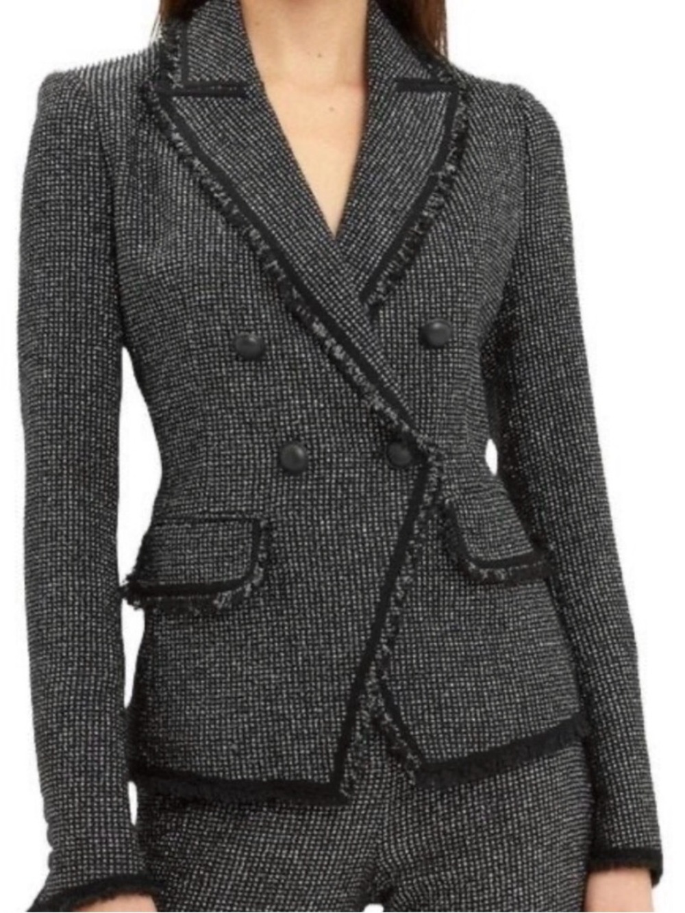VERONICA BEARD Frisco Tweed Dickey Blazer Jacket Black Silver Size 0 EUC
